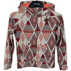 Burton Girls XS Scoop Hoodie Geometric Print Coral Fleece Lined Jacket READ